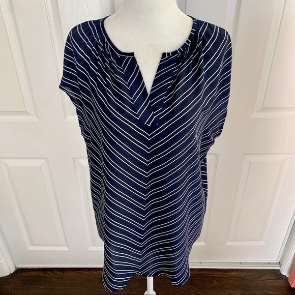 Maurices Navy Striped Short Sleeve Sheer Blouse - Picture 2 of 8